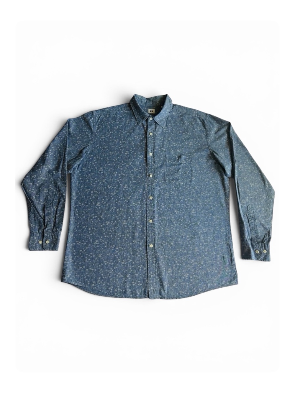 ★ Uniqlo Long Sleeve Elevated Basic 100% Cotton Button Down Floral Denim ★